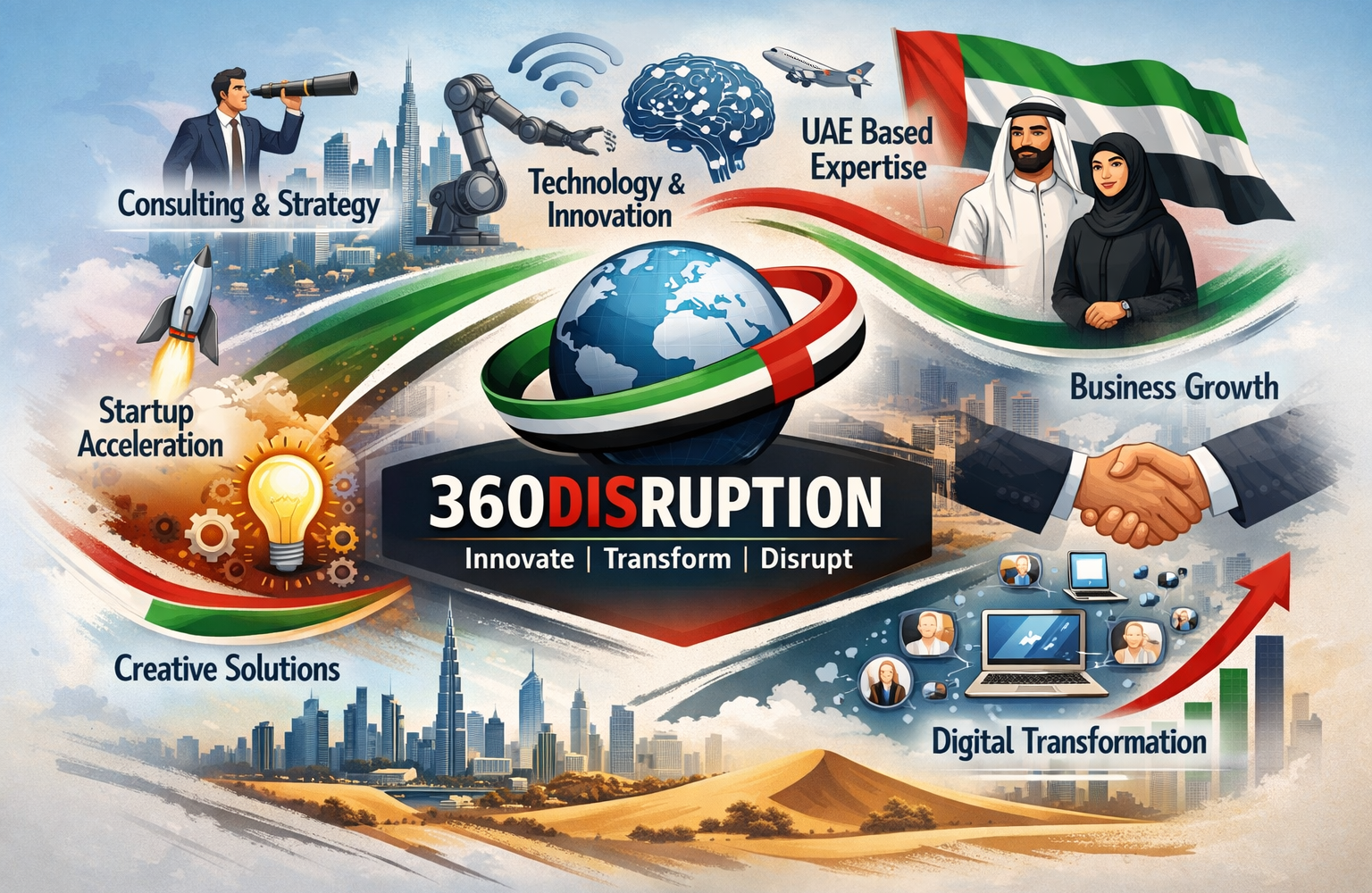 360Disruption FZE, UAE-based execution platform enabling services-led foreign direct investment (FDI) and supporting Make It In The Emirates through venture building, localization, and industrial growth.